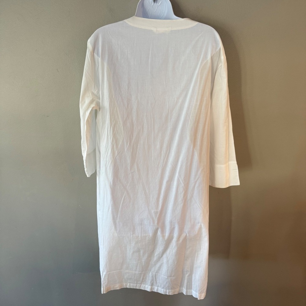 Hanro of Switzerland White Mercerized Cotton Embroidered Nightshirt Gown Large - Picture 4 of 11